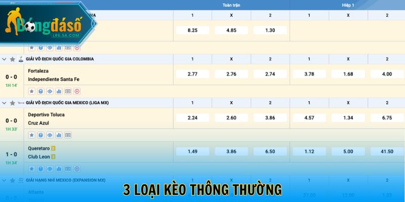 3 loại kèo thông thường